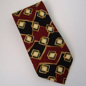 Ziggurat Neck Tie 100% Silk Mulberry Neckwear Burgundy Teal Blue Gold Geometric